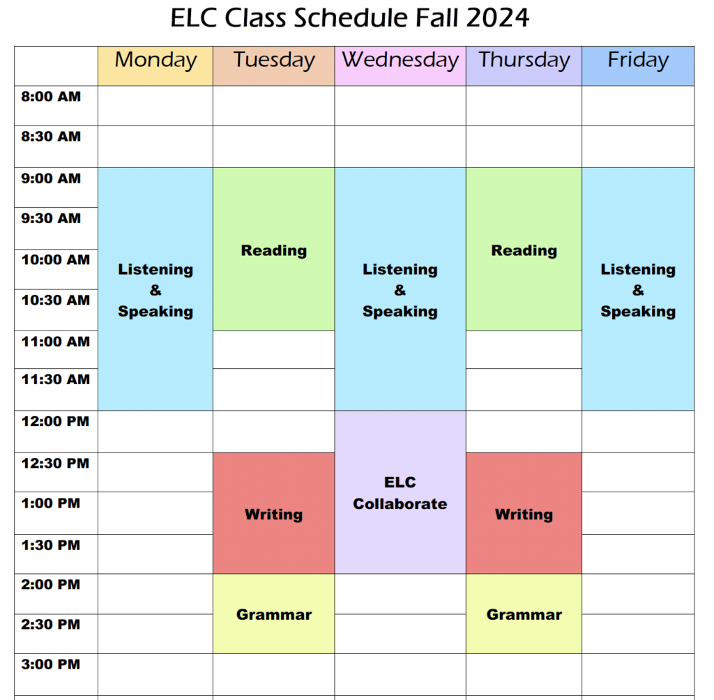 ELC Class Schedule Fall 2024